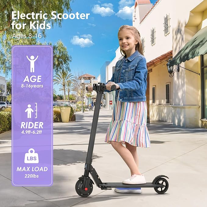 Caroma Electric Scooter for Kids Ages 6-14, 250W Motor Foldable Kids Electric Scooter,160 Mins Ride Time & 3 Speeds (6/10/15 Mph), LED Display & Dual Brake,Best Gift for Girls and Boys