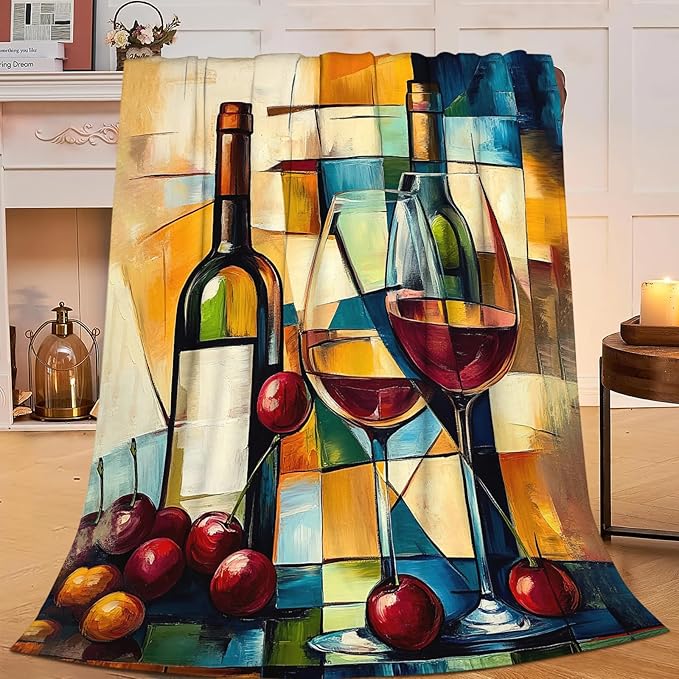 Wine Blanket for Women, Wine Decor Fleece Blanket Gifts for Boys Girls, Warm Cozy Soft Flannel Stuff for Bed Sofa Couch 50" x 40"