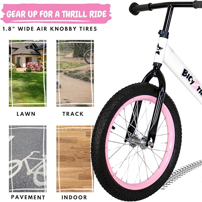 16 Inch Kids Balance Bike for 5-8 Year Old, No Pedals, Air Tires, Footrests, Adjustable Height for Big Boys, Girls