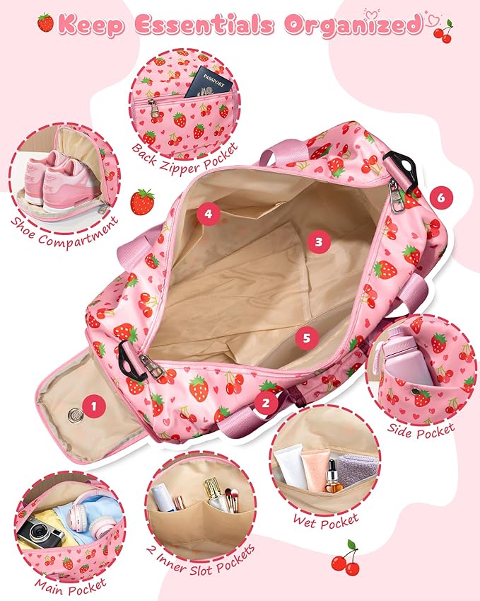 Christmas Stocking Stuffers Idea for Girls Kids, Initial Duffle Bag, Cute Dance Bag with Makeup Pouch, Birthday Gifts for 3 4 5 6 7 8 9 10 11 12 13 Year Old Girl, Preppy Trendy Stuff