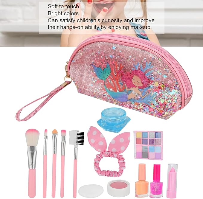 Brrnoo Kids Makeup Kit Makeup Set for Girls Portable Storage Box Bright Colors ABS Material Princess Party Play Date Toys
