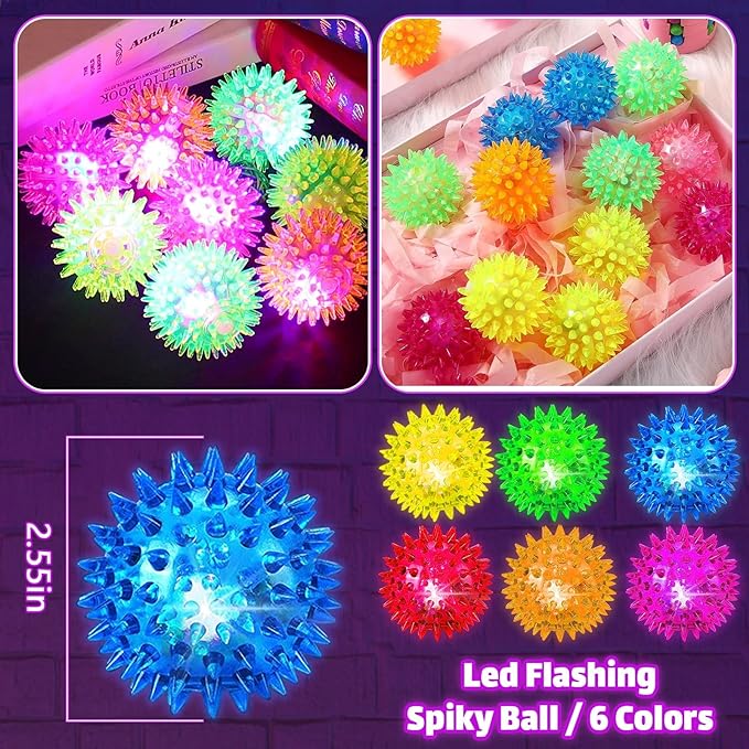 Sensory Light Up Bouncy Balls - Sensory Toys for Kids with Autism Toys for 3-4 5-7 8-12 Gifts for Boys Girls Spiky Stress Balls Novelty Noisemaker Toys Stocking Stuffers for Grandkids