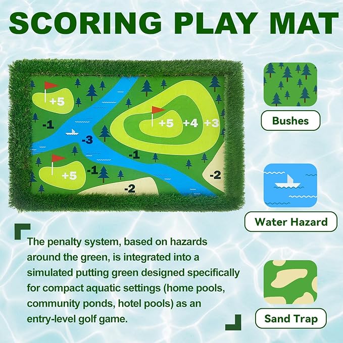 Cupohus Giant Size Stable Floating Golf Green for Pool-47"x 35" Floating Chipping Green Practice Mat, Adult Fun Backyard Water Golf Game Gift, Support Training Competition for 4 Golfers (Hard Model)