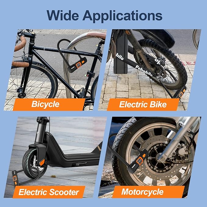 Bike Locks Heavy Duty Anti Theft,4 Digit Combination Ebike u Lock with Cut-Proof Security 4FT x 8mm Chain,Combo Large U Shape Lock for Motorcycle,Scooter,Bicycle,Electric,Moped