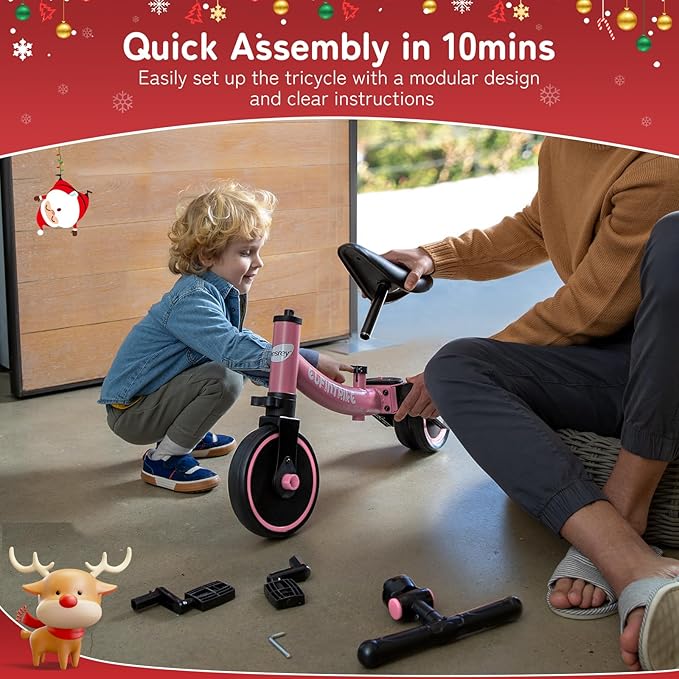 besrey 5 in 1 Toddler Bike for 1 Year to 4 Years Old Kids, Toddler Tricycle Kids Trikes Tricycle, Toys for Boy & Girl, Balance Training, Removable Pedals