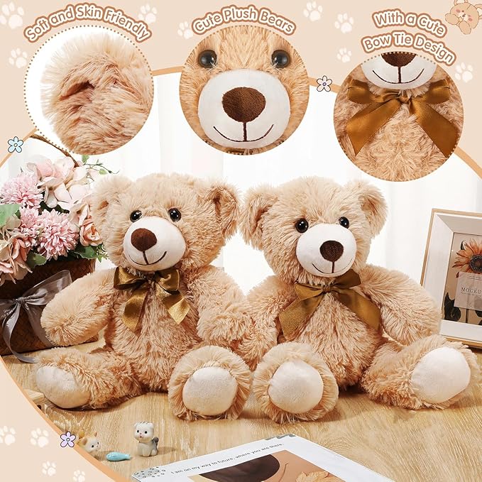 HyDren 9 Pcs 14 Inch Stuffed Animals Bears Bulk Soft Animal Plush Toys Bears Cute Dolls Gift for Valentine Wedding Mom Christmas Baby Shower Birthday Gift Home Decor(Light Brown)