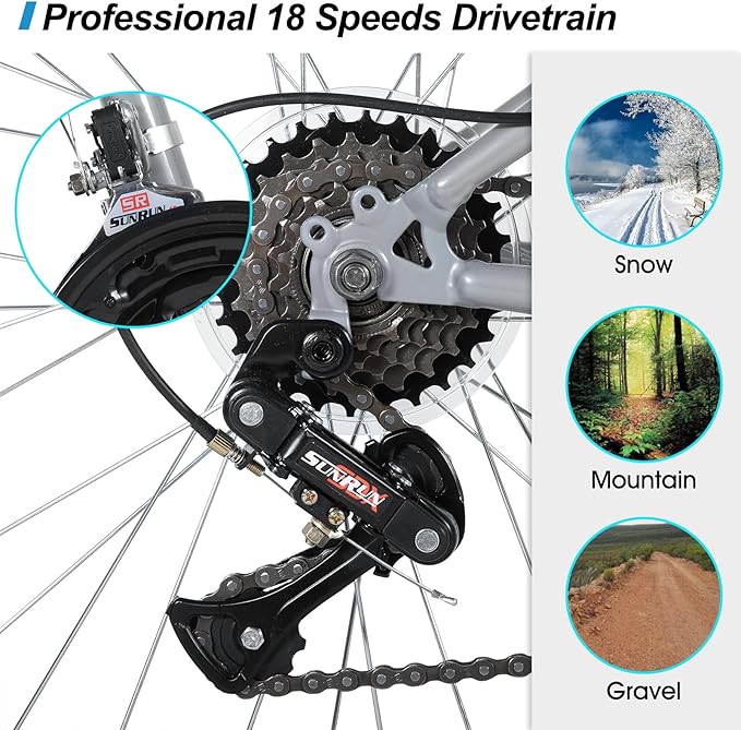 HILAND 26 27 Inch Mountain Bike, Mens Womens MTB with 18 Speeds, High-Tensile Steel Frame, V Brake, Hardtail Bicycle for Adults