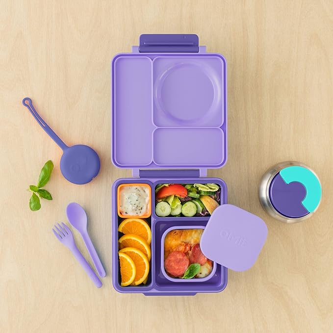 OmieBox Silicone Leakproof Snack Containers To Go, Food Storage Containers with Lid, School Lunch Bento Container - BPA Free, Airtight, Dishwasher and Freezer Safe, Oven Safe - 9.4 ounces (Purple)