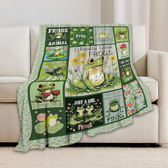 Frog Blanket, Frogs Throw Blanket, Mushroom Gifts Blankets Stuff Fleece Flannel Plush for Women Men Boys Girls Lovers Adults Soft Bedding Gift for Sofa Bed Office Home Decor 50"x40"