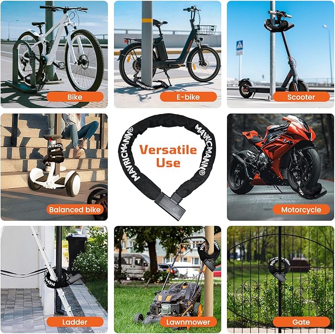 Bike Chain Lock, 3.3 FT Long 5/16"(8mm) Thick Anti-Theft Bicycle Locks, Heavy Duty Bike Lock with 2 Keys, Waterproof Lock for Bike, Motorcycle, Gate