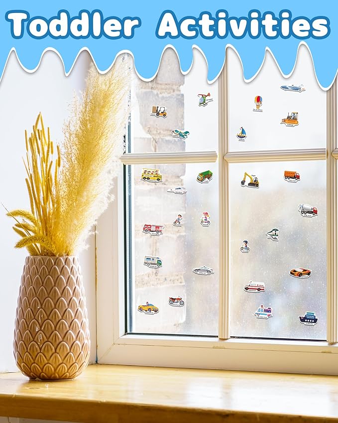 Benresive Reusable Sticker Book for Toddlers 2-4 Years, Fun Travel Stickers for Kids, Waterproof Sticker Books for Toddlers 1-3, Crafts Activities for Toddler 1-3 2-4 3-5 - Vehicle
