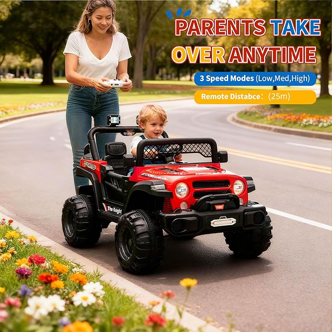 12V Kids Electric Ride on Truck，Parent Remote Control Car for Kids| Features 3 Speeds to 6MPH, 2 * 550w Moto, Spring Suspension, LED Lights, Music | for Children Aged 2-8 Years, Red