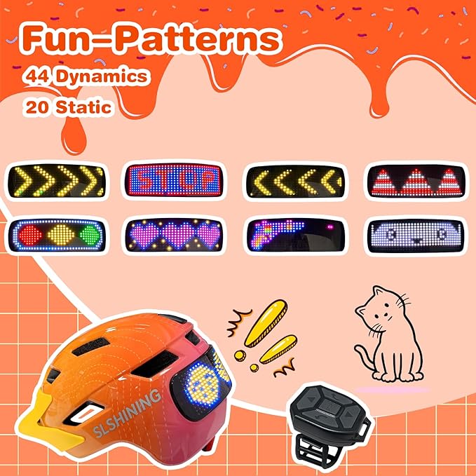 Kids Bike Helmet with LED Lights, Remote Control Turn Signals Safety Helmet Back Light for Youth Mountain Cycling Scooter Skateboarding, Adjustable and Lightweight for Boys Girls