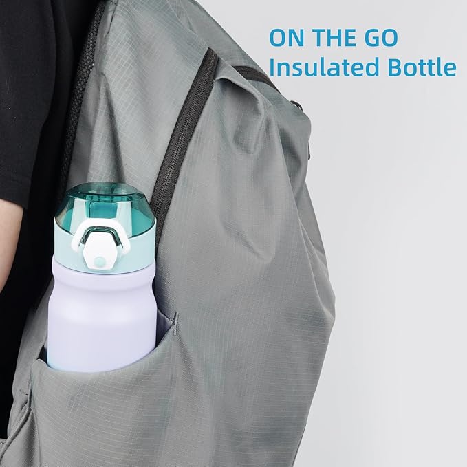 Insulated Water Bottle with Straw and Carry Loop,18 oz Stainless Steel Double Wall Vaccum Metal Water Flask with Leak-proof Lid,Lavender Green