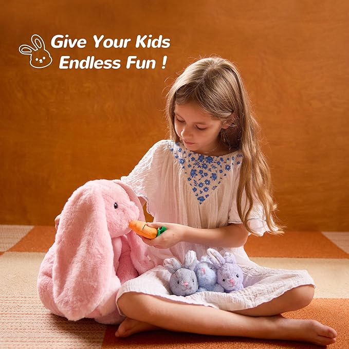 5 Pieces Rabbit Stuffed Animals for Girls,1 Mommy Rabbit with 4 Babies,Plush Bunny Stuffed Toy Gifts for Kids Children 3 4 5 6 7 8 9 Years,Soft Stuffed Bunny for Christmas,Birthday,Party Decorations