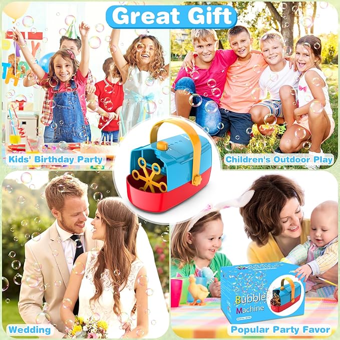 Bubble Machine Durable Automatic Bubble Blower, 18000+ Big Bubbles Per Minute Bubbles for Kids Toddlers Bubble Maker Operated by Plugin or Batteries Bubble Toys for Indoor Outdoor Birthday Party