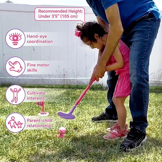 Liberry Toddler Golf Set for 1 2 3 4 Years Old, Upgraded Kids Golf Cart with Unique Shoulder Strap Design, Indoor and Outdoor Golf Toys for Boys Girls (Pink)