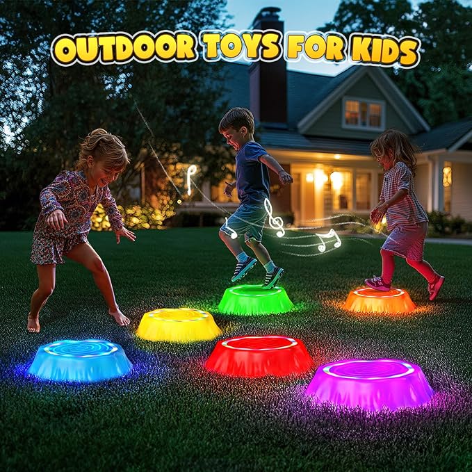 Flooyes Stepping Stones for Kids, 6pcs Light up & Music Non-Slip Stepping Stones, Sensory Toy for Toddler Balance & Coordination Skills, Indoor & Outdoor Toys, Toys for Toddlers Ages 3-5