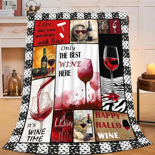 Red Wine Blanket for Women, Wine Lover Fleece Blanket Gifts for Boys Girls, Warm Cozy Soft Flannel Stuff for Bed Sofa Couch 80" x 60"