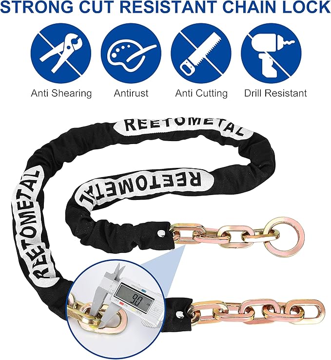Heavy Duty Security Chain, 6 Foot x 3/8" Thick Hardened Steel Cut Proof Anti-Theft Lock Chain for Motorcycles, Bicycles, ATVs, Trailers, Containers