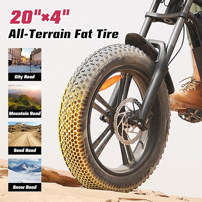 E2/K20 Electric Bike for Adults, 48V 13Ah/15Ah Battery, Up to 28 MPH & 46.6/60 Miles (PAS), 750/1000W Peak Ebike with All-Terrain 20"/26'' Fat Tires, UL Certified, Moped E-Bike