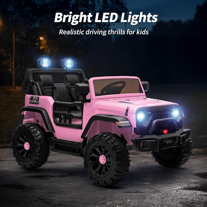 2 Seater Ride on Car Toy, 24V 4WD Electric Car for Kids 4-8 with Remote Control, 4x200W Motors, Capacity 150 lb - Light Pink