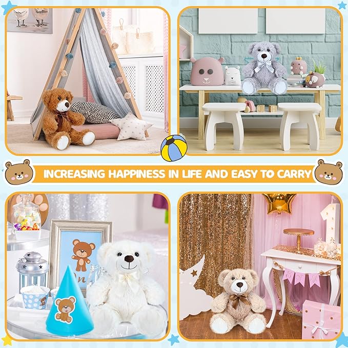 Aoriher 28 Pieces Stuffed Bears Bulk Plush Animals Toys with Ribbon Bow 13.7 Inches Wedding Baby Shower Centerpieces Decoration for Christmas Stocking Stuffed Party Favors