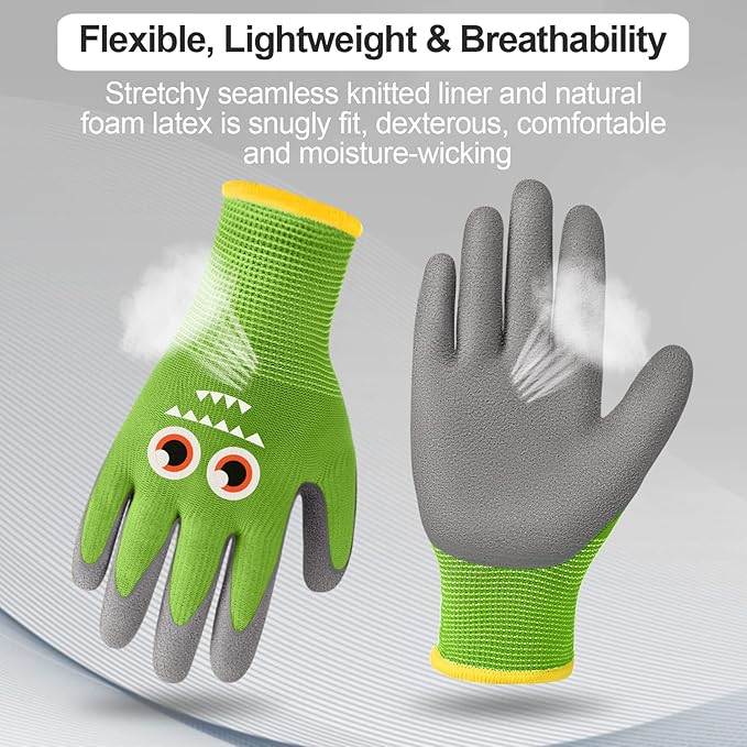 12 Pairs Kids Garden Gloves Children Gardening Gloves Rubber Coated Yard Work Gloves for Toddlers Boys Girls (Medium (Age 6-8))