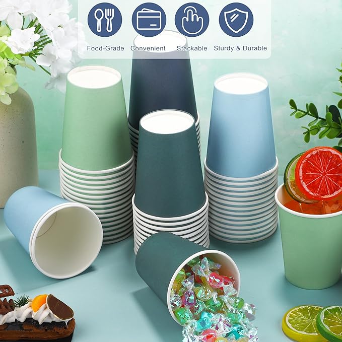 72 Pieces Gradient Blue Paper Cups 9 Oz Disposable Coffee Paper Cups Seascape Blue Green Party Cup Beverage Drinking Cup for Wedding, Birthday, Holiday Party, DIY, and Picnic