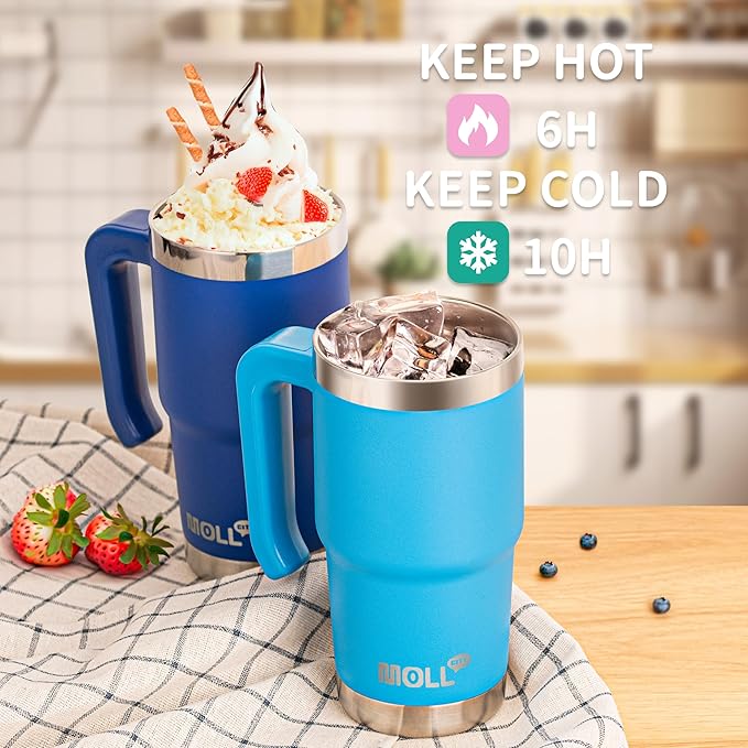 16 oz Tumbler with Handle Reusable Stainless Steel Vacuum Insulated Tumbler Cups with Lid and Straw Travel Mug for Women(Navy)