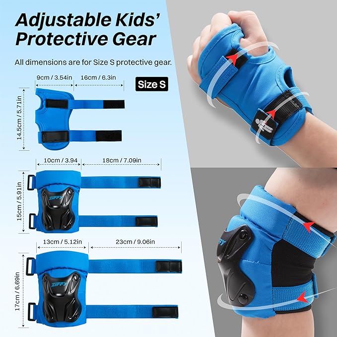 ZIFFY Knee Pads for Kids, Adjustable Knee and Elbow Pads Set with Wrist Guard, Protective Gear for Boys Girls Skateboard Roller Skating Cycling Bike – 2 Sizes, 4 Colors by Jova