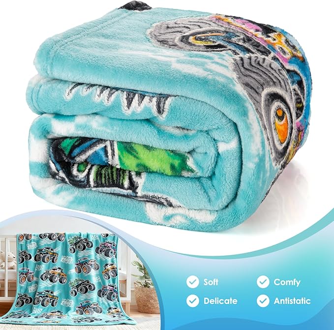 Jekeno Truck Glow in The Dark Blanket Gifts for Kids Girls Boys Teens Birthday Christmas Halloween Easter Excavator Construction Tractor Car Throw Age 1-16 Years Old Child Bedroom Decor Blue 50"x60"