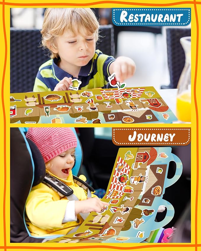Benresive Reusable Sticker Book for Toddlers 2-4 Years, Fun Travel Stickers for Kids, Waterproof Sticker Books for Toddlers 1-3, Crafts Activities for Toddler 1-3 2-4 3-5 - Thanksgiving
