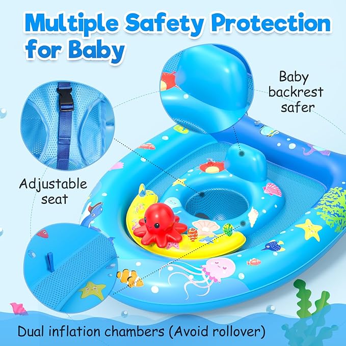 Sunrad Baby Pool Float with Canopy UPF50+ Sun Protection, Inflatable Baby Swim Float with Toy Play Console & Adjustable Safety Seat, Toddler Infant Pool Floaties for 6-36 Months