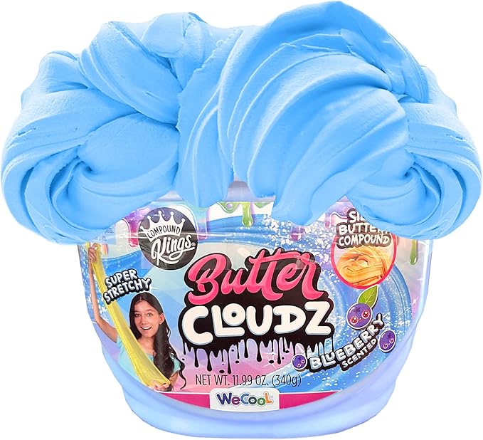 Compound Kings Fluffy Butter Cloudz Scented Large Slime Bucket for Kids – Soft, Squishy, Non-Toxic Sensory Toy | Bright Blueberry Slime Gift