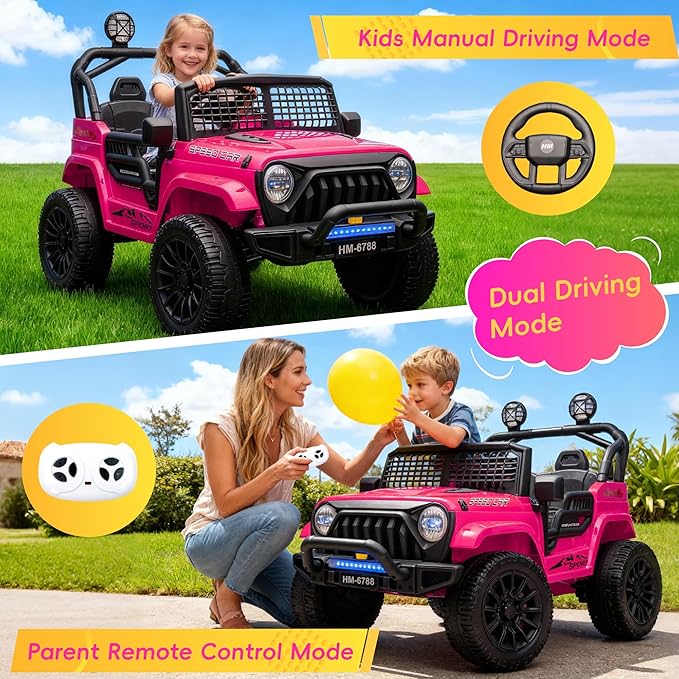 24V Electric Car for Kids Truck Car Ride On Car Kids Car Equipped with Bluetooth,Parental Remote Control,LED Lights,Double Open Doors,Wear Resistant Wheels-Pink