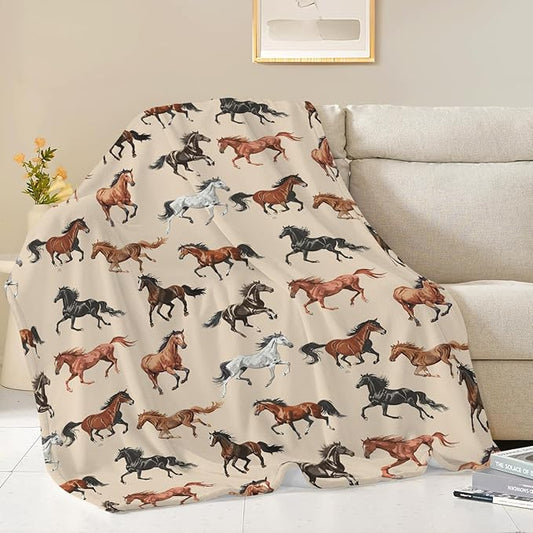 Horse Blanket Horse Throw Blanket Gifts for Girls Boys Kids Adults Women Men Super Soft Cozy Plush Fluffy Fuzzy Fleece Blanket Home Decor 50''X60''