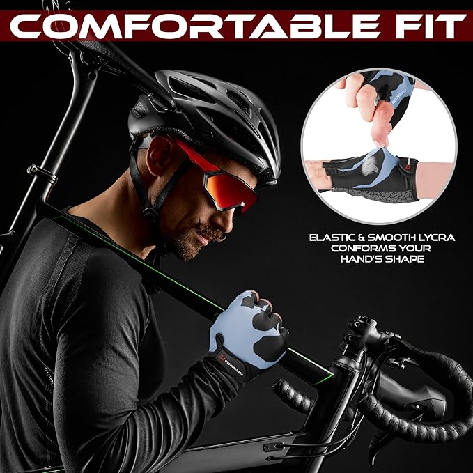 Cycling Gloves Half Finger Unisex Padded Grips Palm Bicycle Summer MTB Bike Gloves for Men Women Non-Slip Fingerless Short Mountain Bike Sports Hiking Climbing Gym