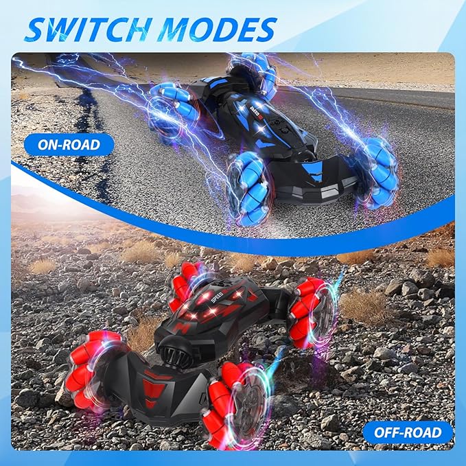 RC Stunt Car, 2.4 GHz 4WD Remote Control Gesture Sensor Toy Cars, Double Sided Rotating Off Road Vehicle 360° Flips with Lights Music, Drift rc car for Boys and Girls 5-13 Birthday