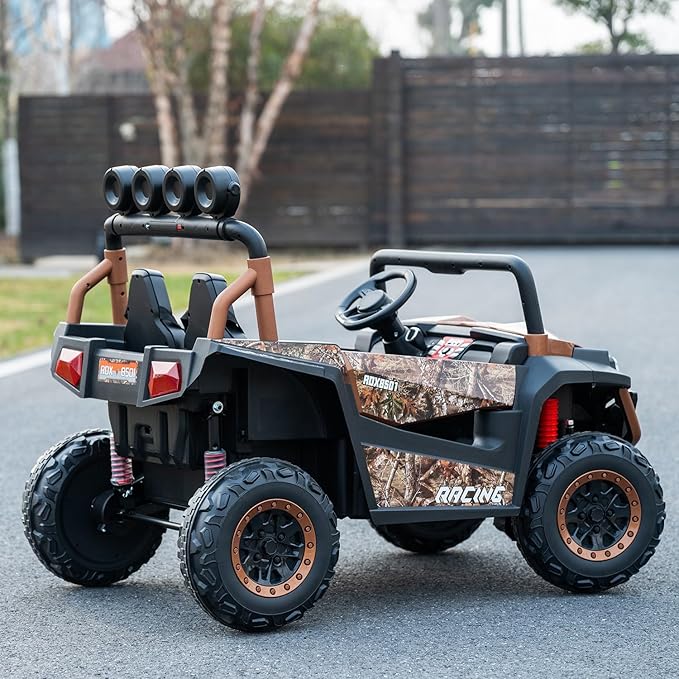 24V 2-Seater Kids Ride-On UTV, 4WD Electric Car with Parent Remote Control, 4x200W Motor, LED Headlights & Searchlights, Bluetooth Music, Spring Suspension, 3-Speed Off-Road Toy Gift, Copper