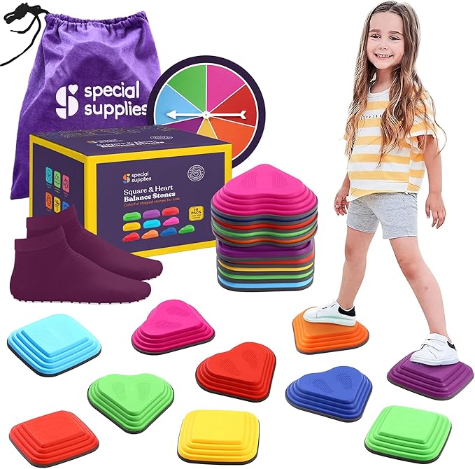 Special Supplies 10 Stepping Stones for Kids Indoor and Outdoor Balance Blocks Promote Coordination, Balance Strength Child Safe Rubber, Non-Slip Edging