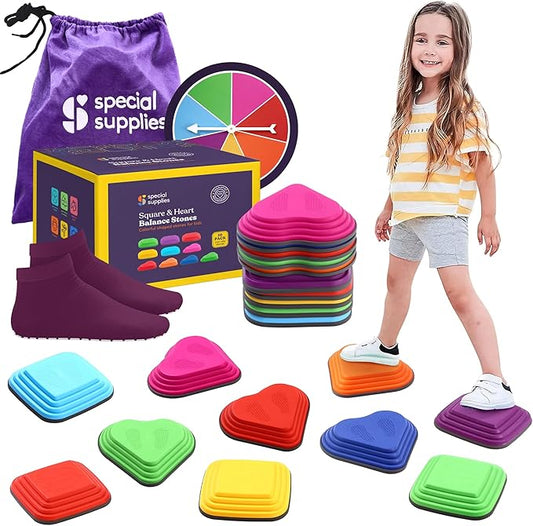 Special Supplies 10 Stepping Stones for Kids Indoor and Outdoor Balance Blocks Promote Coordination, Balance Strength Child Safe Rubber, Non-Slip Edging