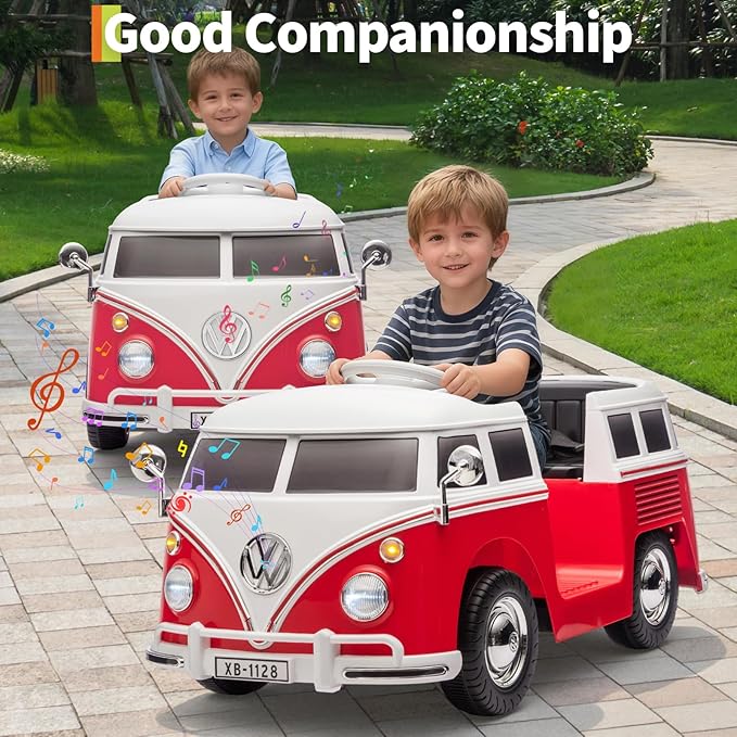 6V Electric Ride on Car, Licensed Volkswagen Ride on Bus for Kids with Led Light, Horn and Music, Battery Powered Ride on Toy for Kids - Gift for Toddler
