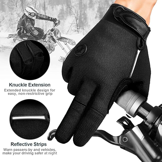 BIKINGMOREOK Bike Cycling Gloves for Men Women,Touchscreen Full Finger Shock-Absorbing 5MM Gel Pads MTB Road Bicycle Gloves for Mountain Biking,Running,Hiking,Outdoor Sports