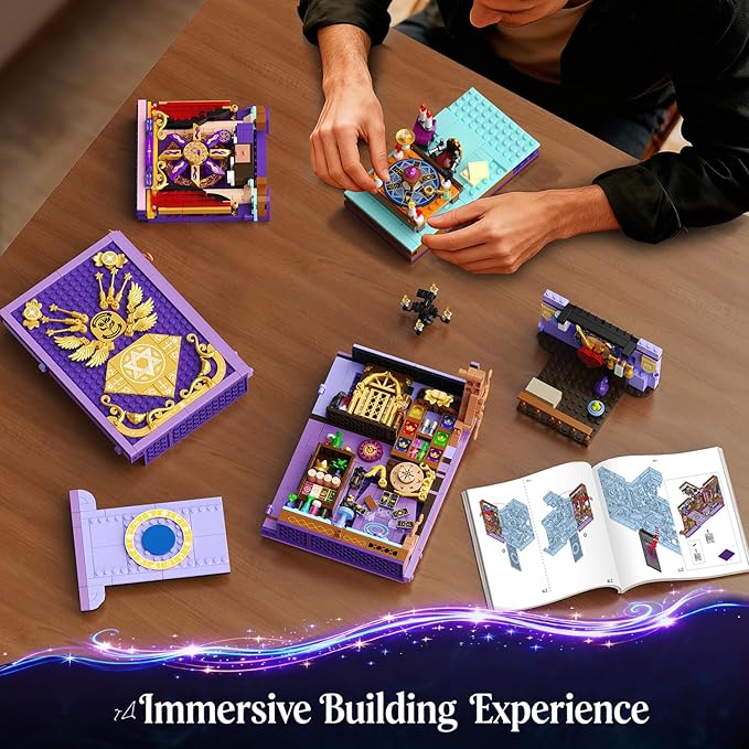 Upgraded Mystic Divination Book Nook Building Set with Rechargeable Lights, 1447 PCS DIY Magic Booknook Building Block Kit Home Decor, Miniature Book House Model Gift for Adults Boys Girls 12+