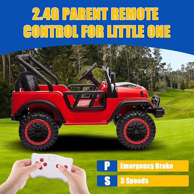 12V Ride On Car Truck for Kids with Remote Control,1 Seater 4WD Battery Powered Ride On UTV Toys for Toddlers Boys Girls, Off Road Electric Vehicle to Drive w/Bluetooth, LED Lights, EVA Wheels, Red