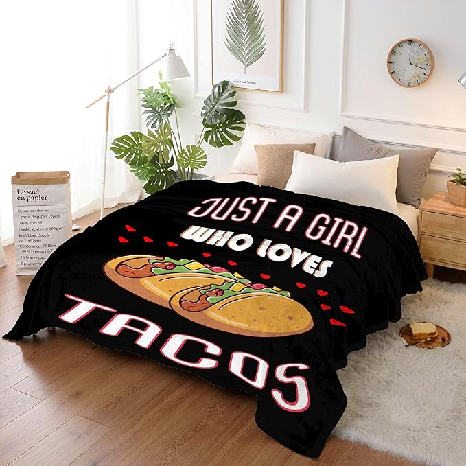 Just Girl Who Loves Tacos Blanket Soft Blankets and Throws Flannel Cozy Lightweight Quilt Gift Perfect for Bed Sofa Couch-60 x50 Medium for Teen