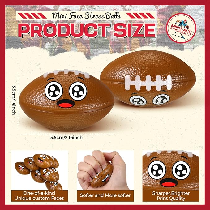 24 Pcs Mini Face Football Stress Ball for Boys Girls - Fidget Toys Bulk Foam Balls for Anxiety Relief - Party Favors, Birthday Gift Decoration