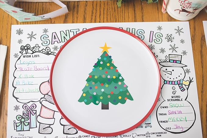 Tiny Expressions – Holiday Plates for Kids with Colorful Christmas Tree| Set of 4 Melamine Dishes for Children