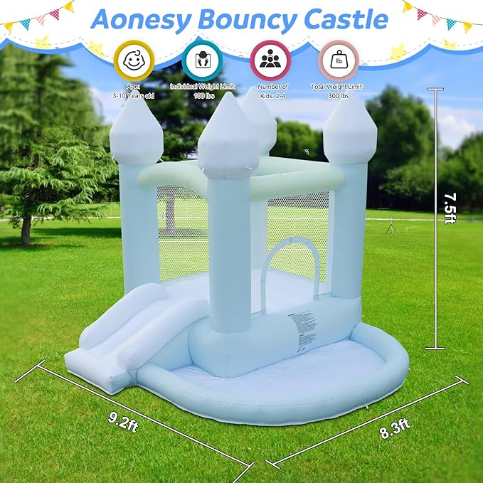 Kids Bounce House, Inflatable Bounce House with Ball Pit & Slide Toddler Indoor Bounce House Portable Fun House Outdoor Wet or Dry Bounce House with Blower for Party 9 * 9 * 7 FT (Blue)